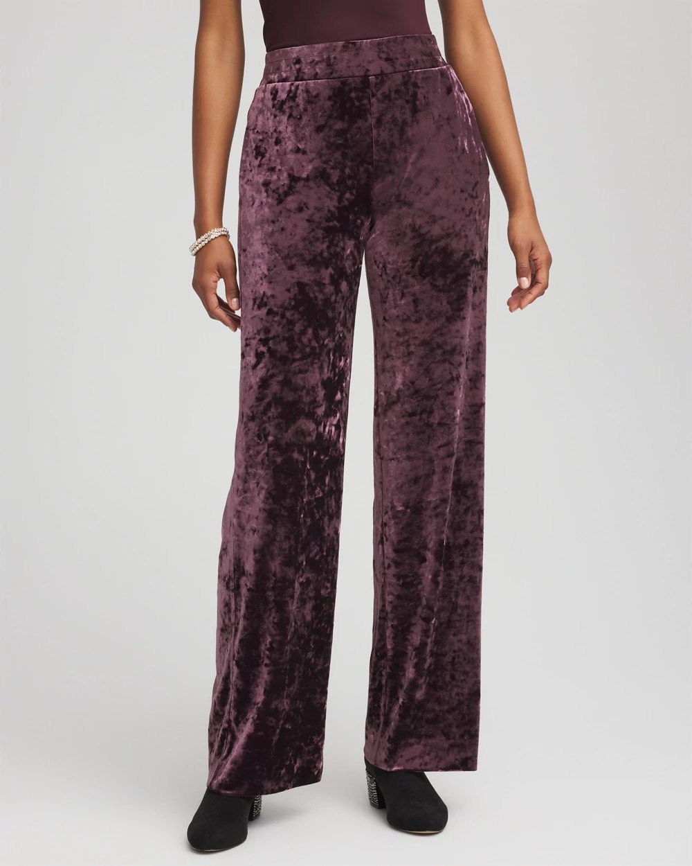 Chico's Petite Crushed Velvet Wide-Leg Pants NIGHT BLOOM