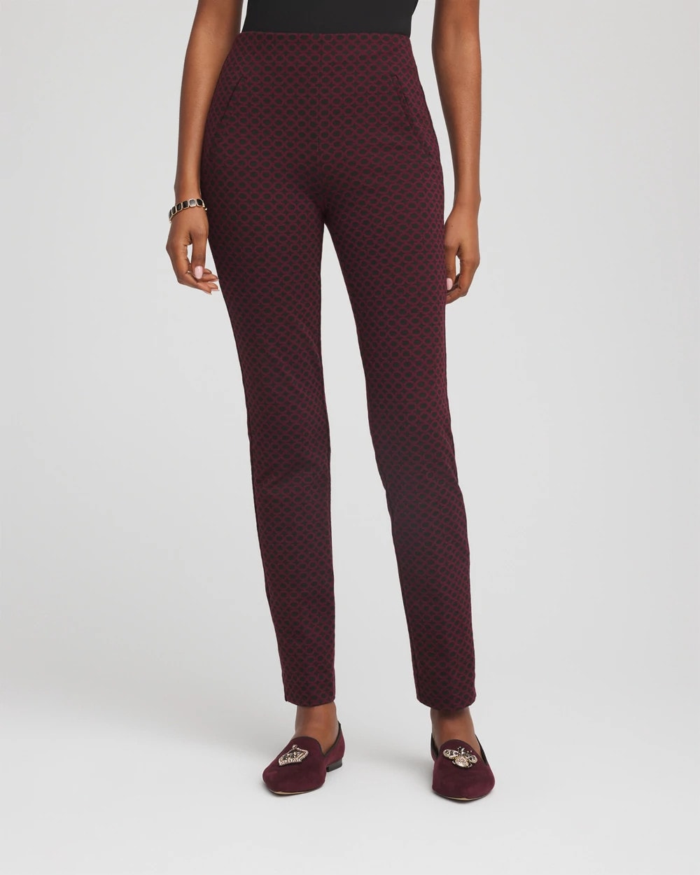 Chico's Petite Circle Jacquard Juliet Slim Ankle Pants BLACK