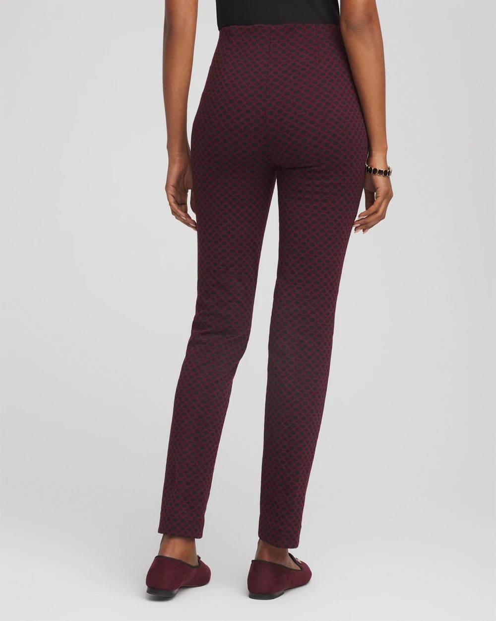 Chico's Petite Circle Jacquard Juliet Slim Ankle Pants BLACK