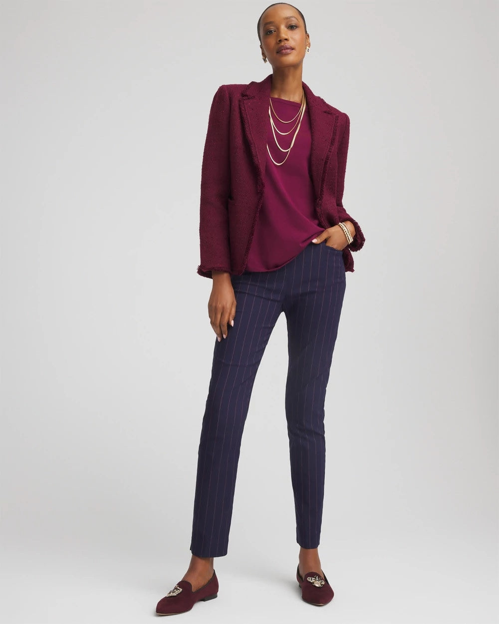 Chico's Petite Pinstriped Brigitte™ Slim Pull-On Ankle Pants PASSPORT BLUE