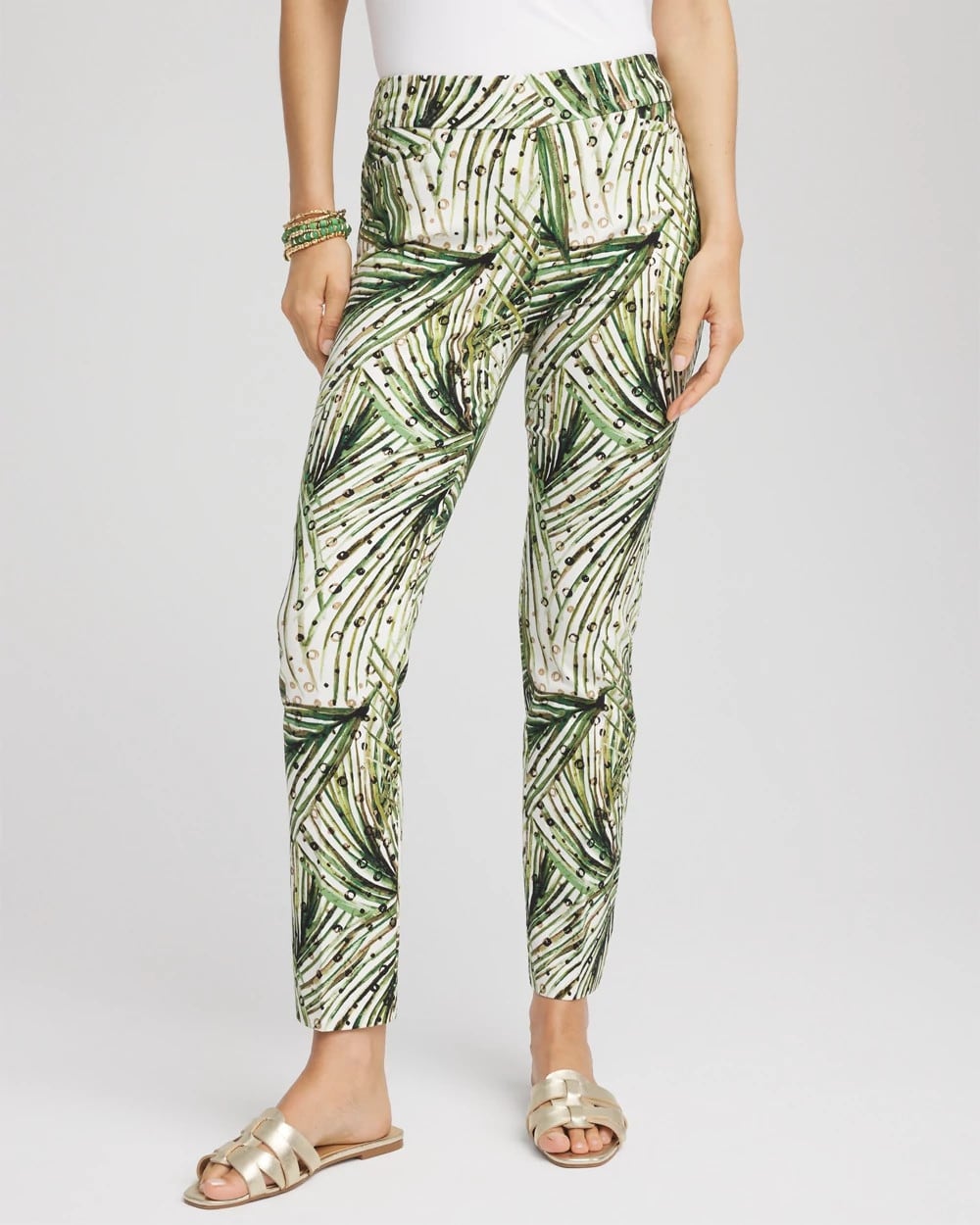 Chico's Petite Brigitte™ Slim Ankle Palm-Print Pants ECRU