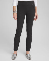 Chico's Petite Juliet Trim Detail Ponte Ankle Pants GRAPHITE HEATHER GRAY