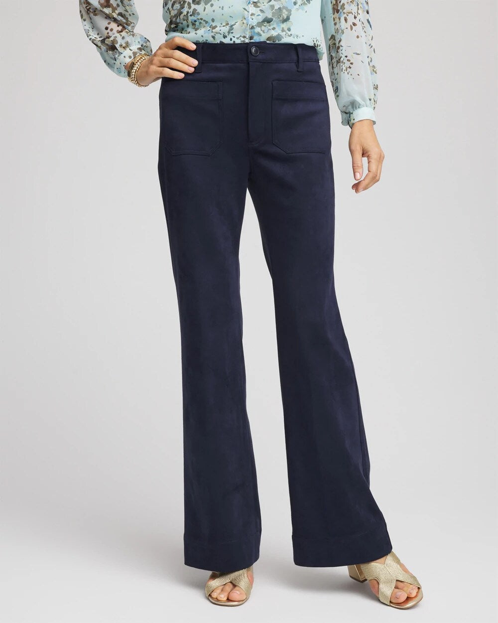 Chico's Petite Faux Suede Bootcut Ankle Pants PASSPORT BLUE