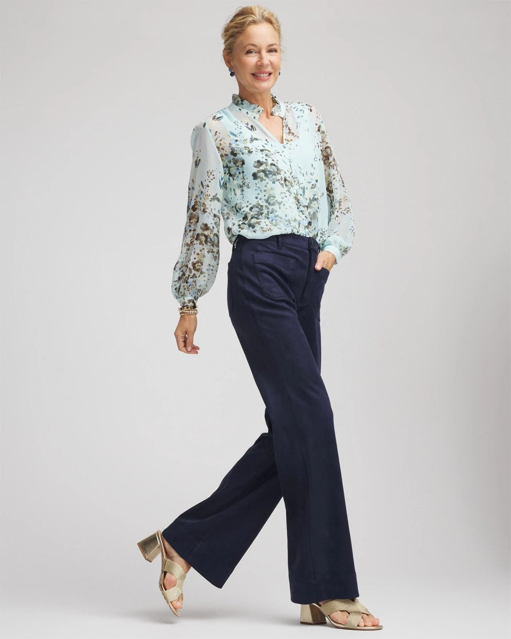 Chico's Petite Faux Suede Bootcut Ankle Pants PASSPORT BLUE
