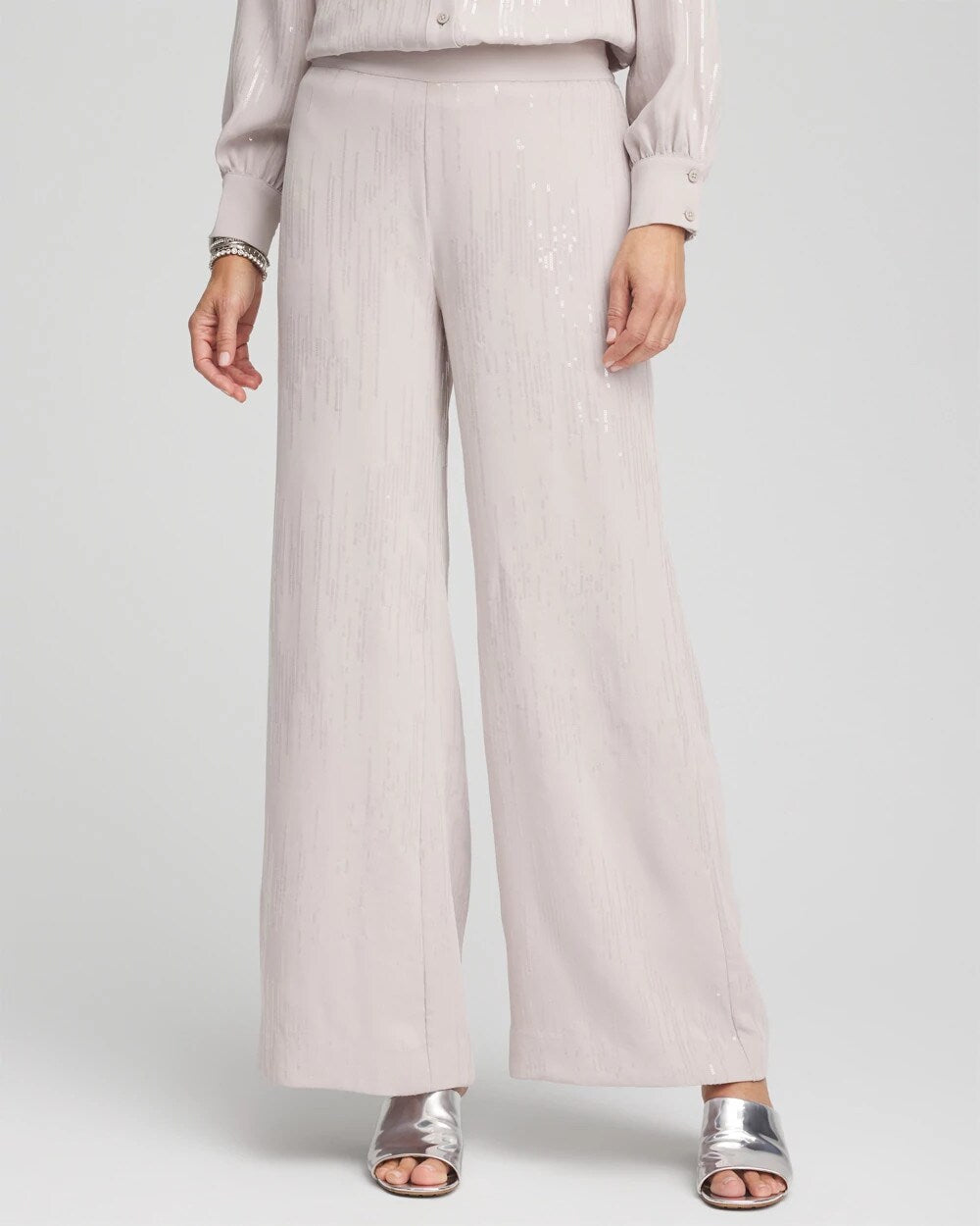 Chico's Petite Sequin Wide Leg Pant HELIUM