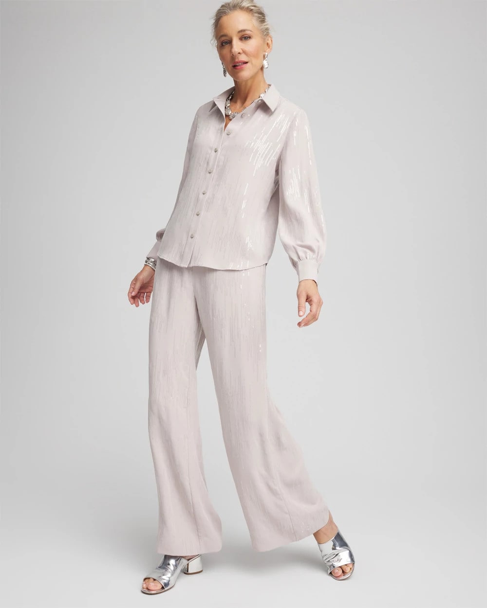 Chico's Petite Sequin Wide Leg Pant HELIUM
