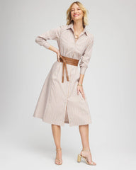 Chico's Petite Vanilla Chai Striped Shirtdress VANILLA CHAI