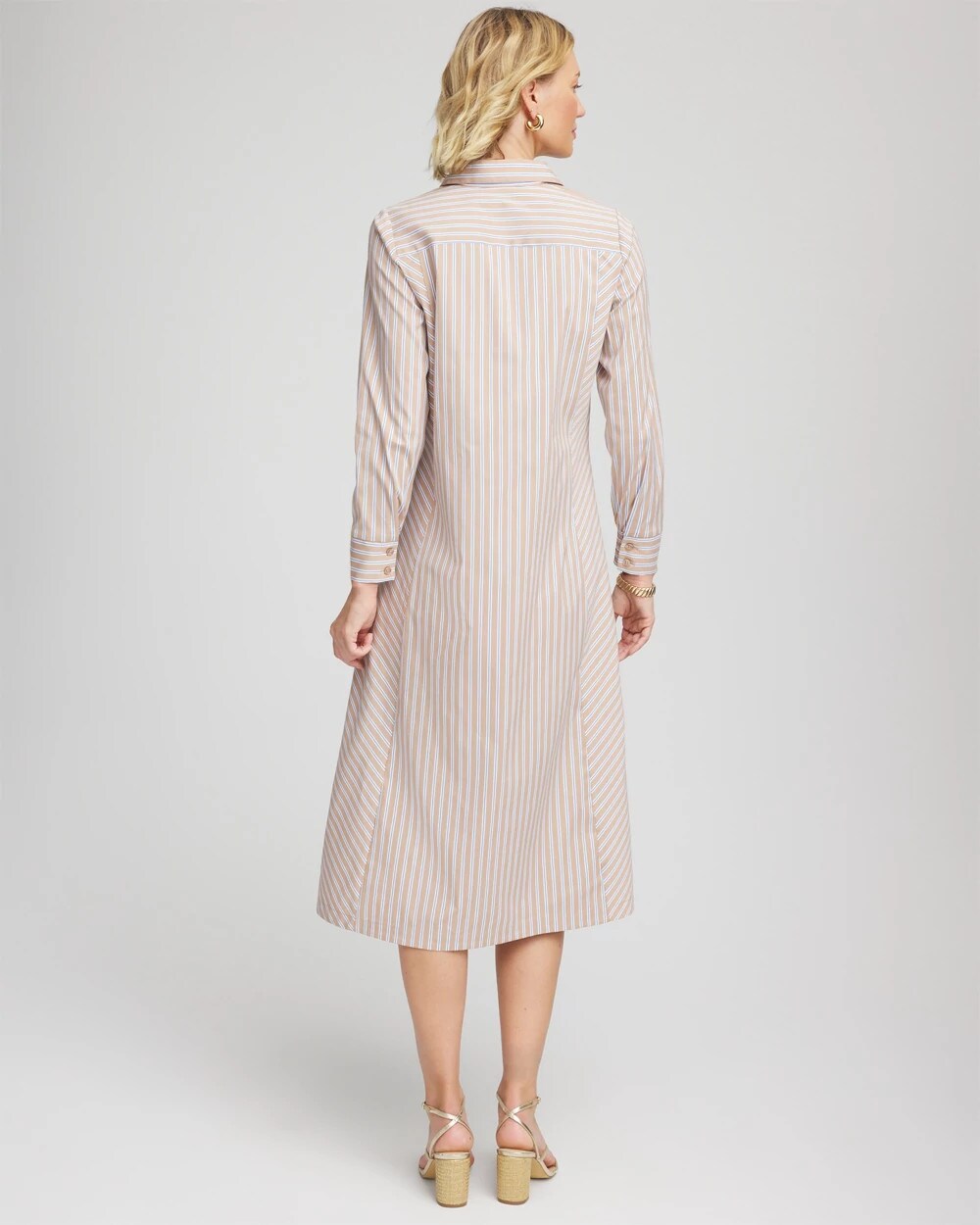 Chico's Petite Vanilla Chai Striped Shirtdress VANILLA CHAI