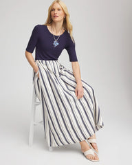 Chico's Petite Mixed Metallic Striped Maxi Dress ECRU