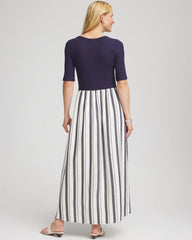 Chico's Petite Mixed Metallic Striped Maxi Dress ECRU