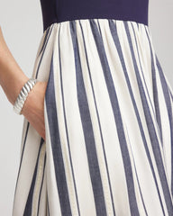 Chico's Petite Mixed Metallic Striped Maxi Dress ECRU