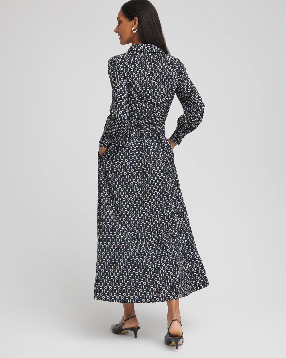 Chico's Petite Chain Print Maxi Shirtdress PASSPORT BLUE