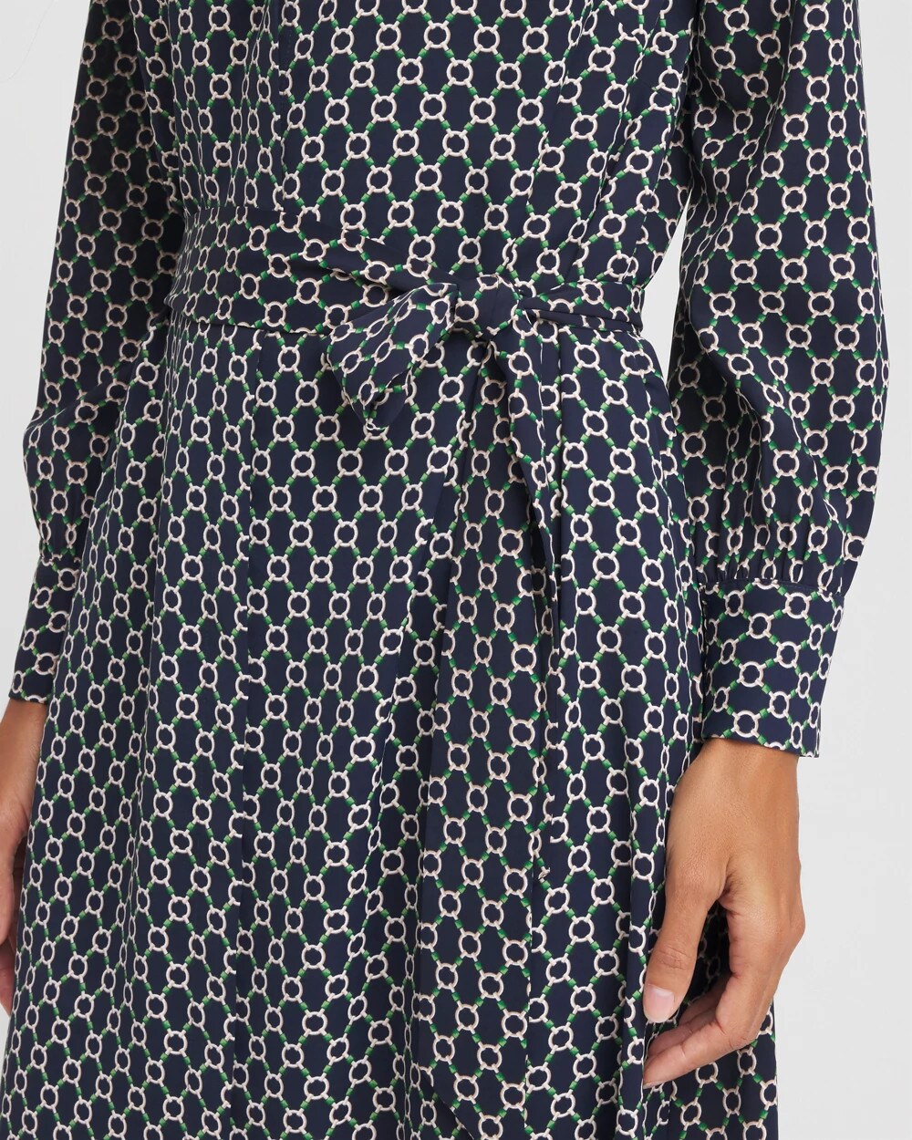 Chico's Petite Chain Print Maxi Shirtdress PASSPORT BLUE