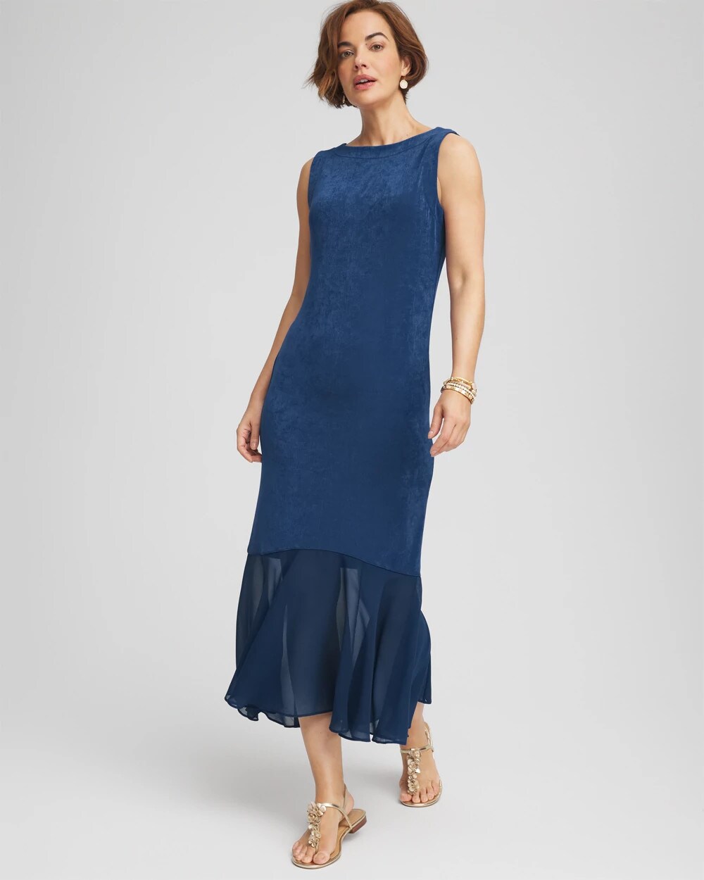 Chico's Travelers™ Petite Chiffon Hem Dress BLUE CASA