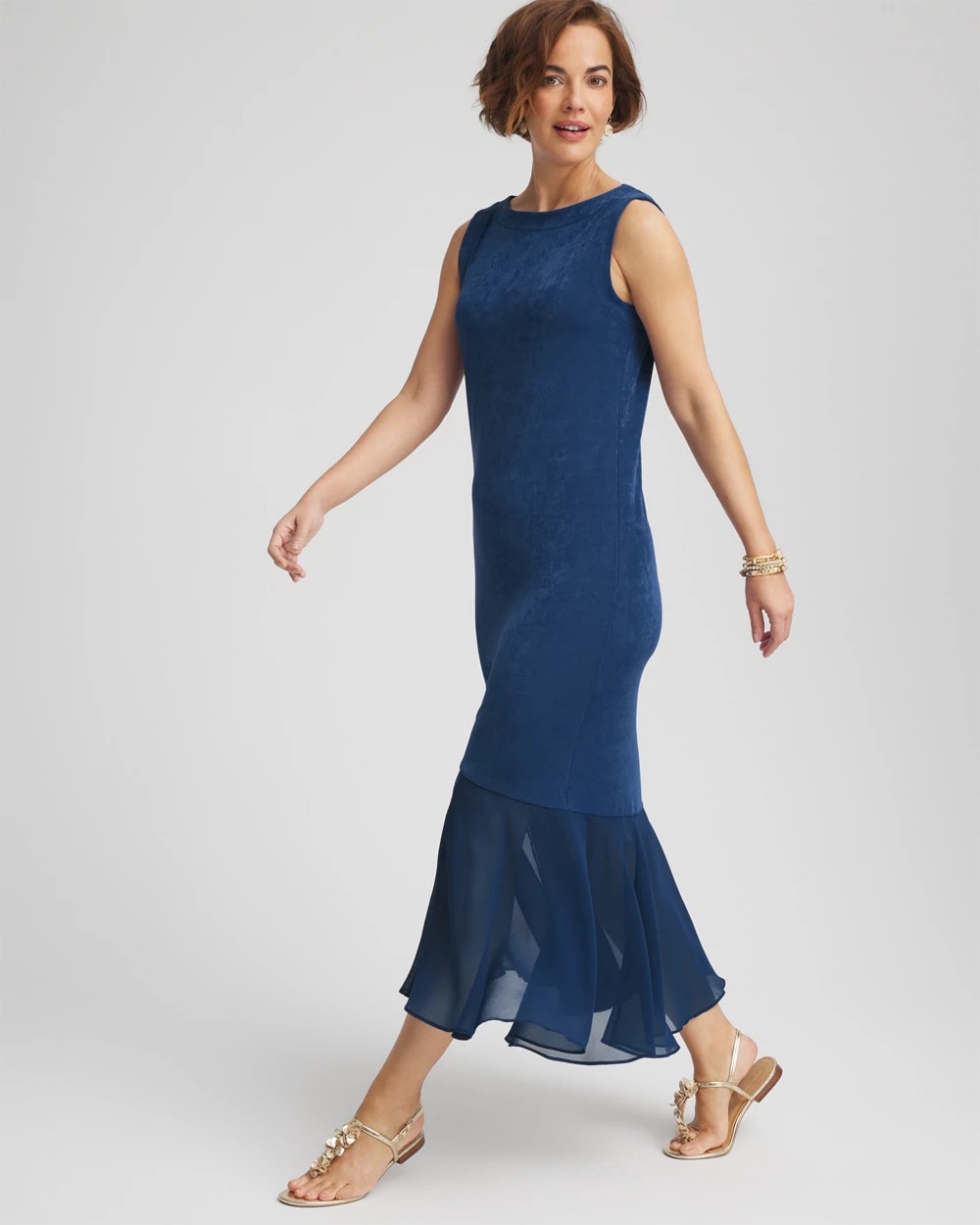 Chico's Travelers™ Petite Chiffon Hem Dress BLUE CASA
