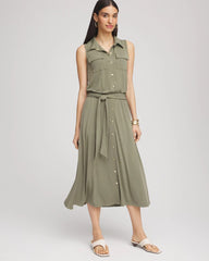 Chico's Petite Travelers™ Knit Sleeveless Shirtdress DUSTY OLIVE