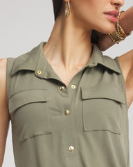 Chico's Petite Travelers™ Knit Sleeveless Shirtdress DUSTY OLIVE