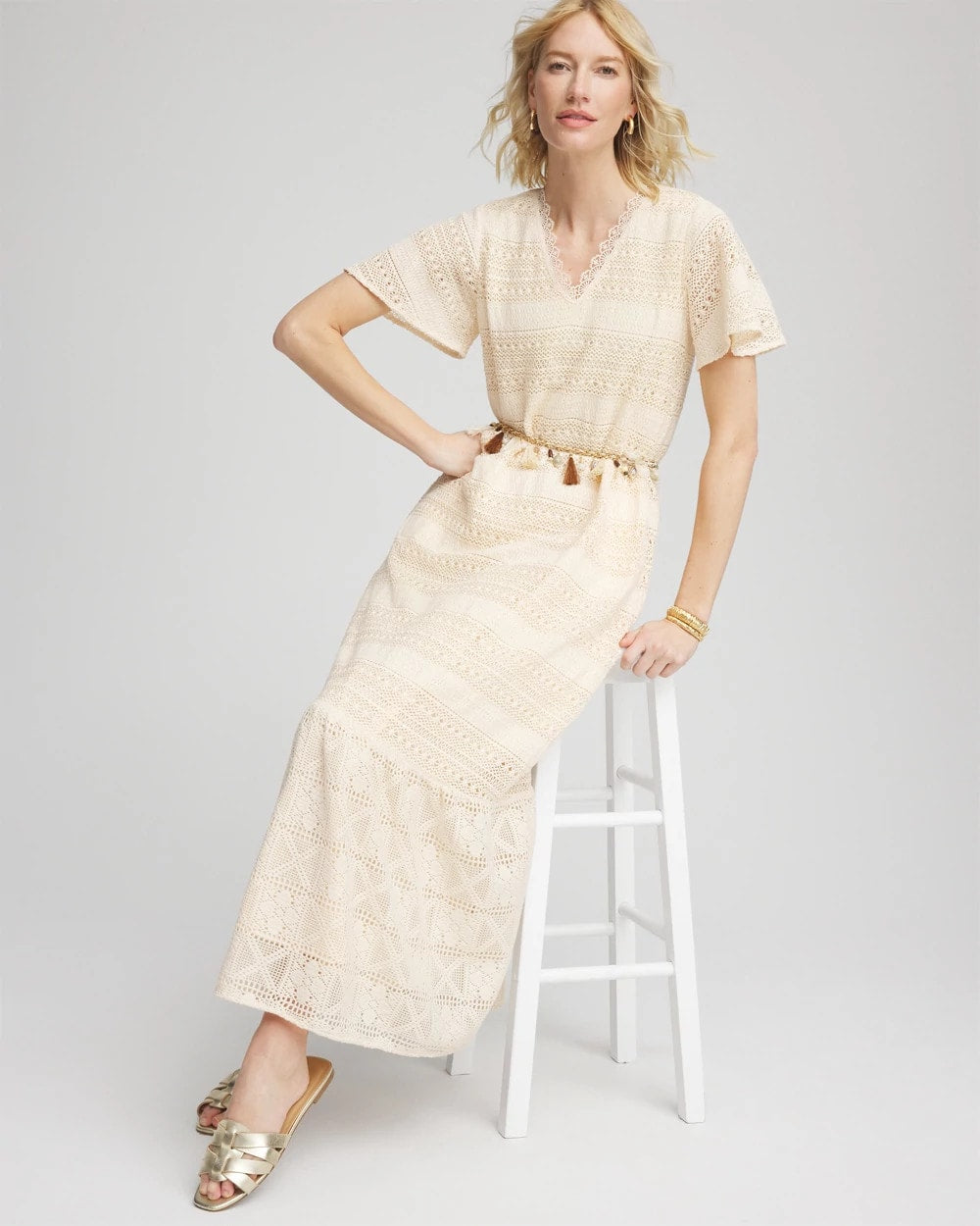 Chico's Crochet-Lace Maxi Dress GLISTENING SAND