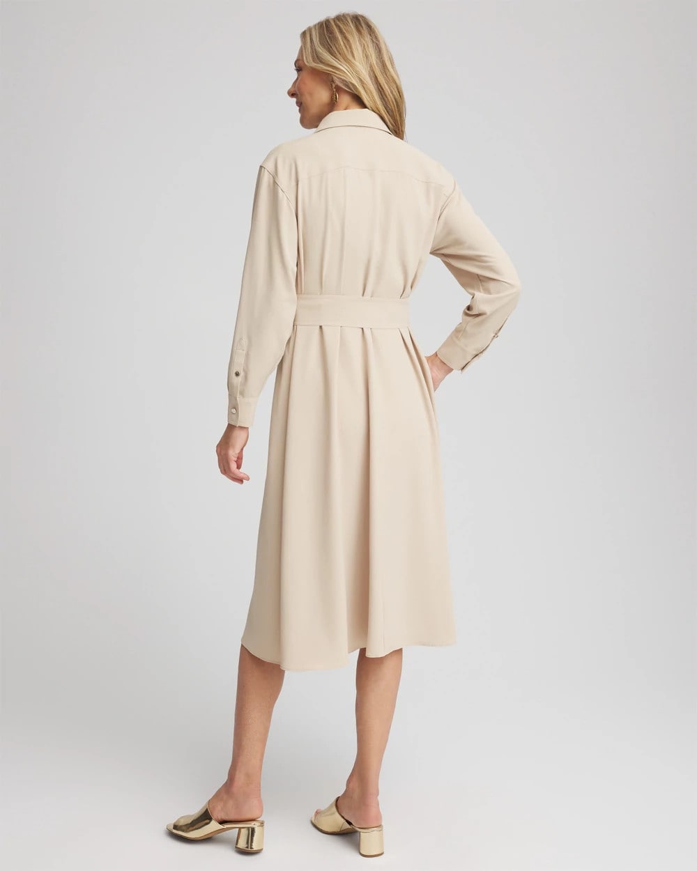 Chico's Twill Belted Midi Shirtdress WILD TRUFFLE