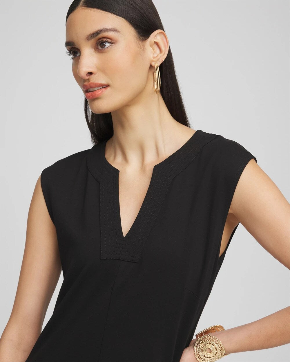 Chico's Petite Trapunto Placket Midi Dress BLACK