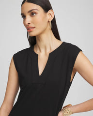 Chico's Petite Trapunto Placket Midi Dress BLACK
