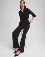 Chico's Petite Belted Jersey Maxi Jumpsuit BLACK
