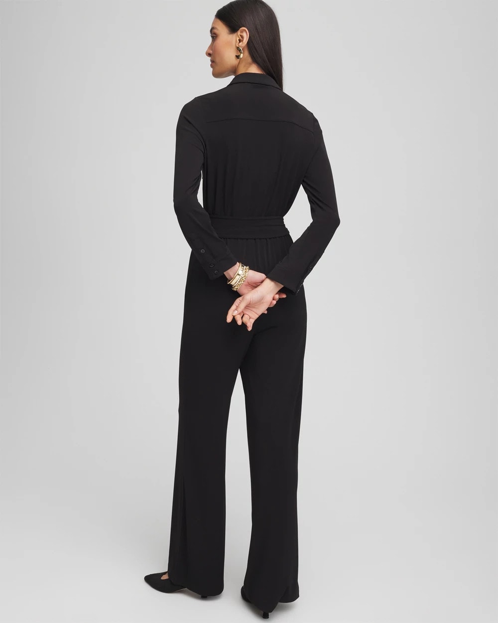 Chico's Petite Belted Jersey Maxi Jumpsuit BLACK