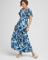 Chico's Petite Flutter Sleeved Jersey Maxi Dress SEAPORT BLUE