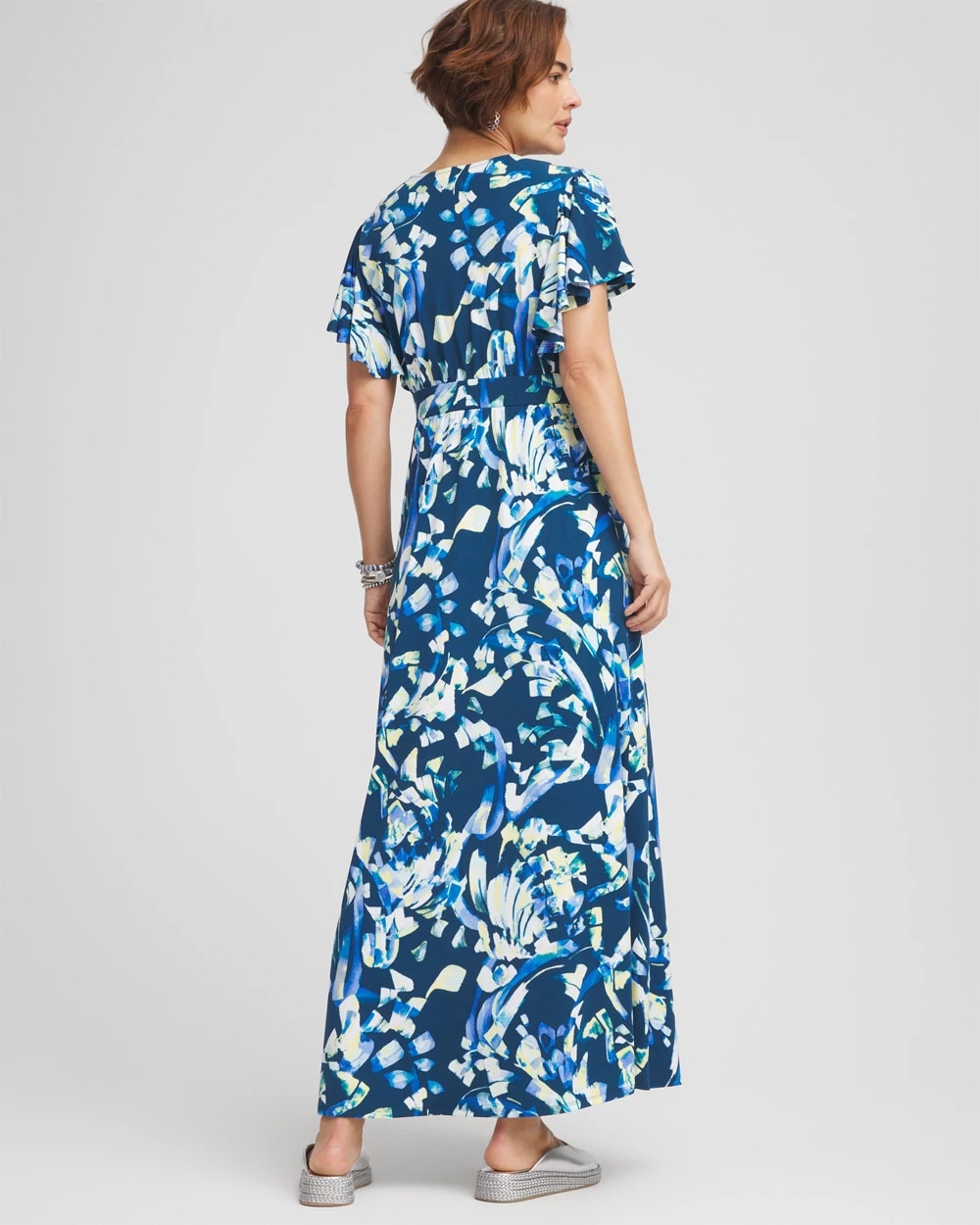 Chico's Petite Flutter Sleeved Jersey Maxi Dress SEAPORT BLUE