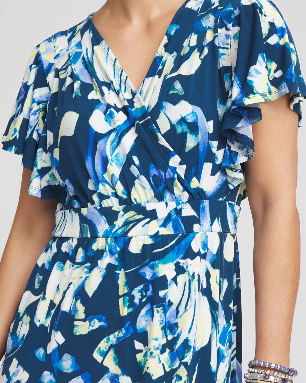Chico's Petite Flutter Sleeved Jersey Maxi Dress SEAPORT BLUE