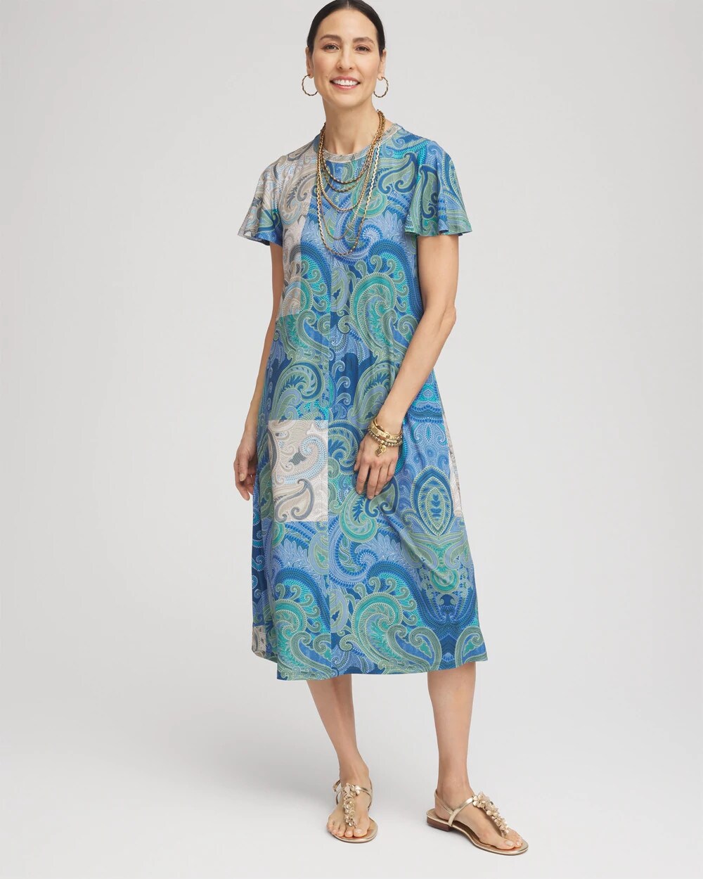 Chico's Petite Trapunto Midi Jersey-Knit Dress MULTI