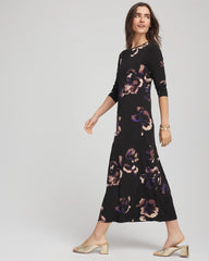 Chico's Petite Floral Boatneck Column Maxi Dress BLACK
