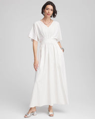 Chico's Metallic Striped Maxi Dress ECRU