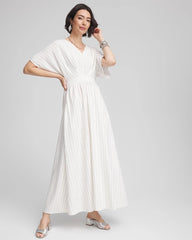 Chico's Metallic Striped Maxi Dress ECRU