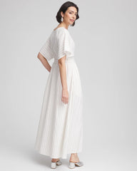 Chico's Metallic Striped Maxi Dress ECRU