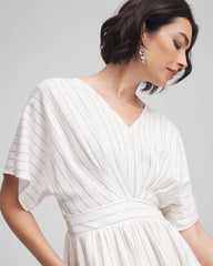 Chico's Metallic Striped Maxi Dress ECRU
