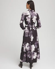 Chico's Petite Floral Print Maxi Shirt Dress BLACK