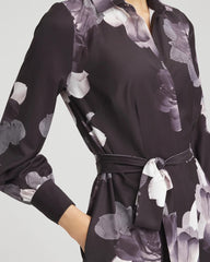 Chico's Petite Floral Print Maxi Shirt Dress BLACK