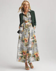 Chico's Petite Artisanal Floral Print Maxi Shirtdress ECRU