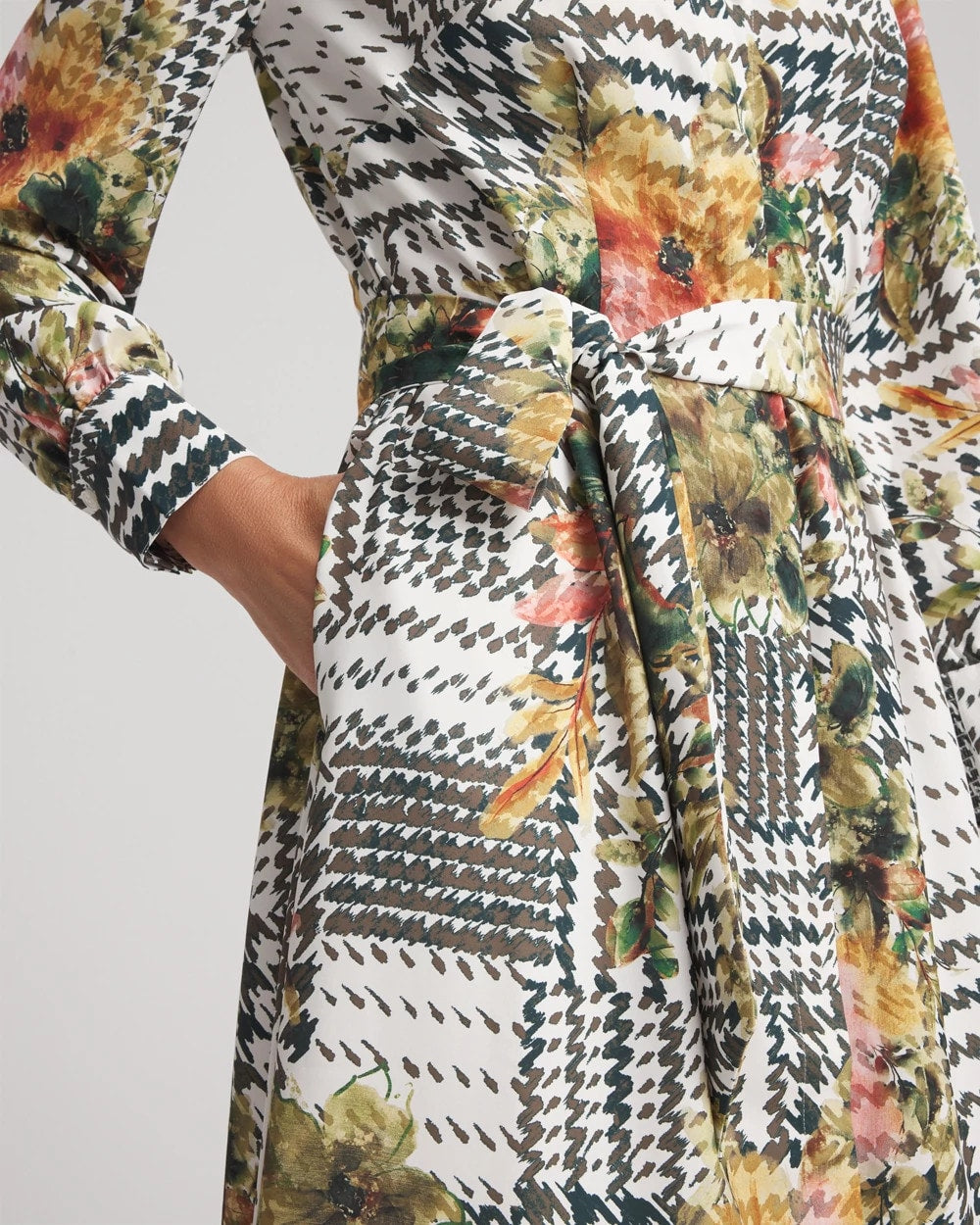 Chico's Petite Artisanal Floral Print Maxi Shirtdress ECRU