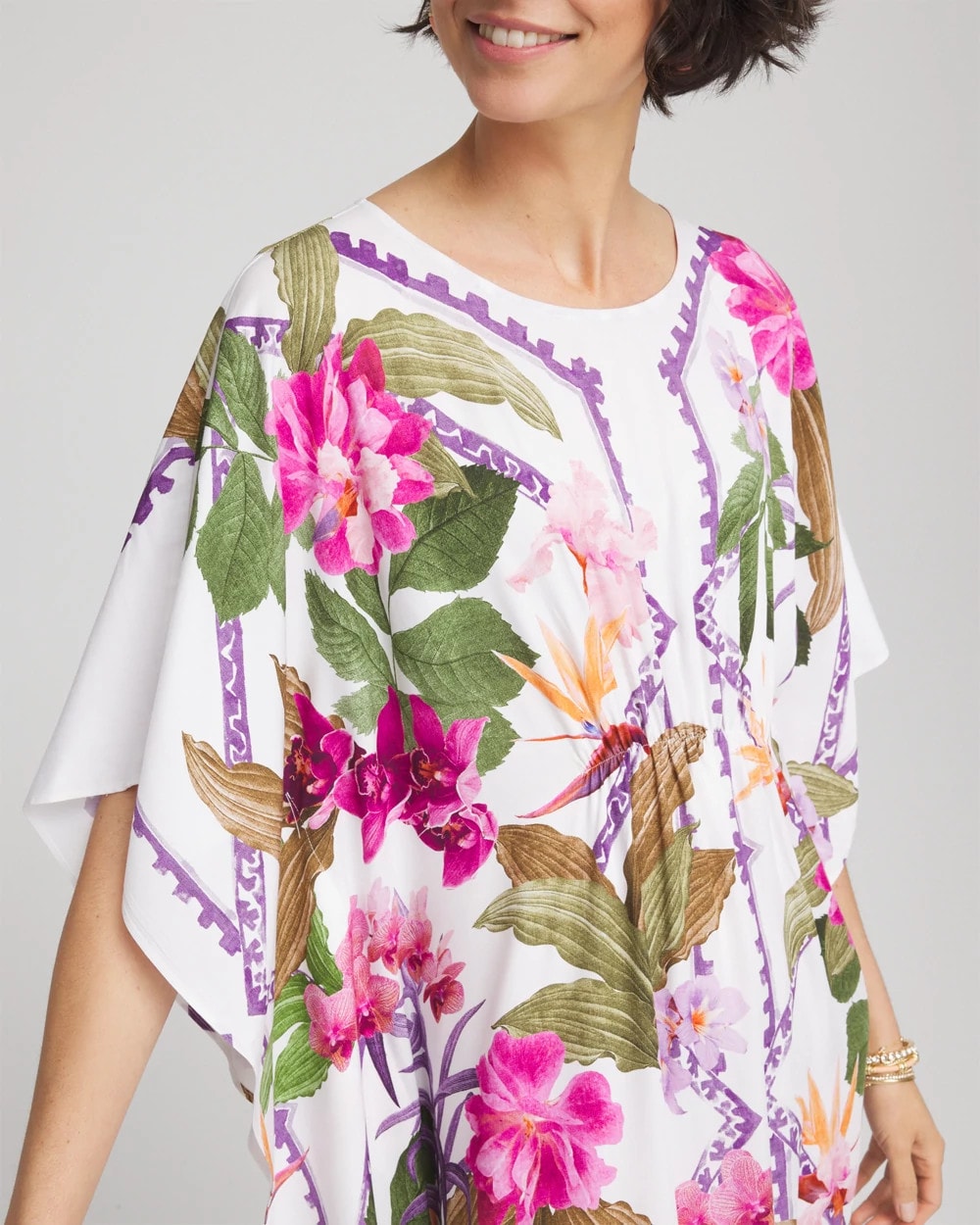 Chico's Petite Island Cinch-Waist Kaftan Dress ECRU