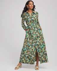 Chico's Petite Printed Long-Sleeved Shirtdress DARKEST SPRUCE