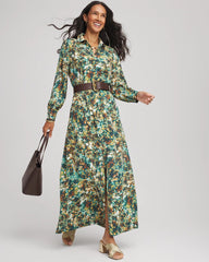 Chico's Petite Printed Long-Sleeved Shirtdress DARKEST SPRUCE