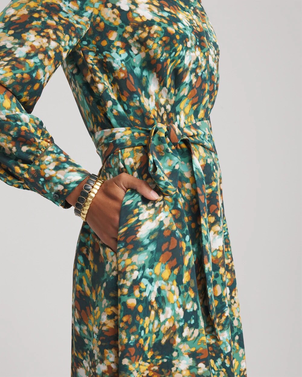 Chico's Petite Printed Long-Sleeved Shirtdress DARKEST SPRUCE
