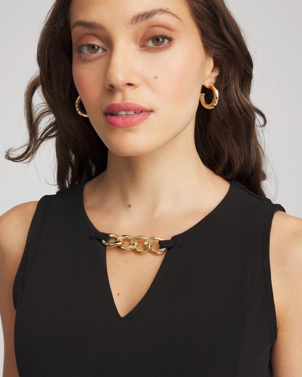 Chico's Petite Travelers™ Jersey Knit Chain-Trim Jumpsuit BLACK