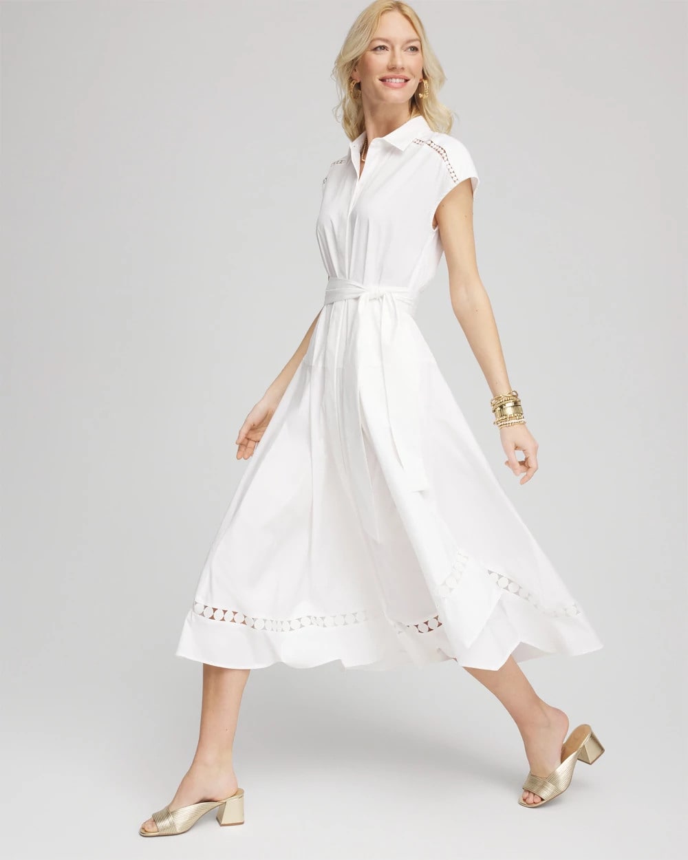 Chico's Petite Poplin Circle Trim Maxi Shirtdress ALABASTER