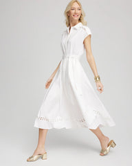 Chico's Petite Poplin Circle Trim Maxi Shirtdress ALABASTER