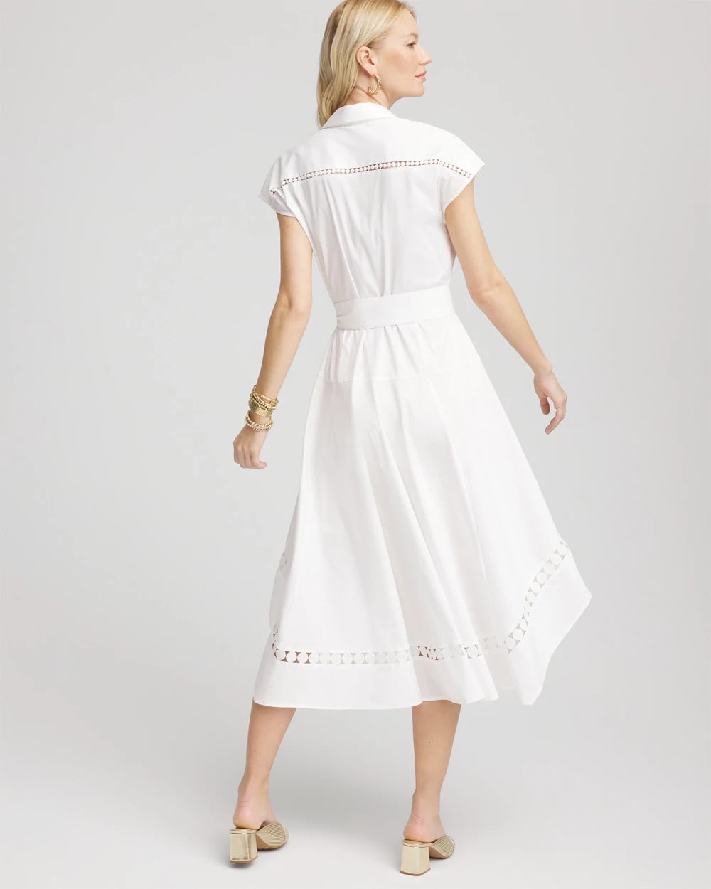 Chico's Petite Poplin Circle Trim Maxi Shirtdress ALABASTER