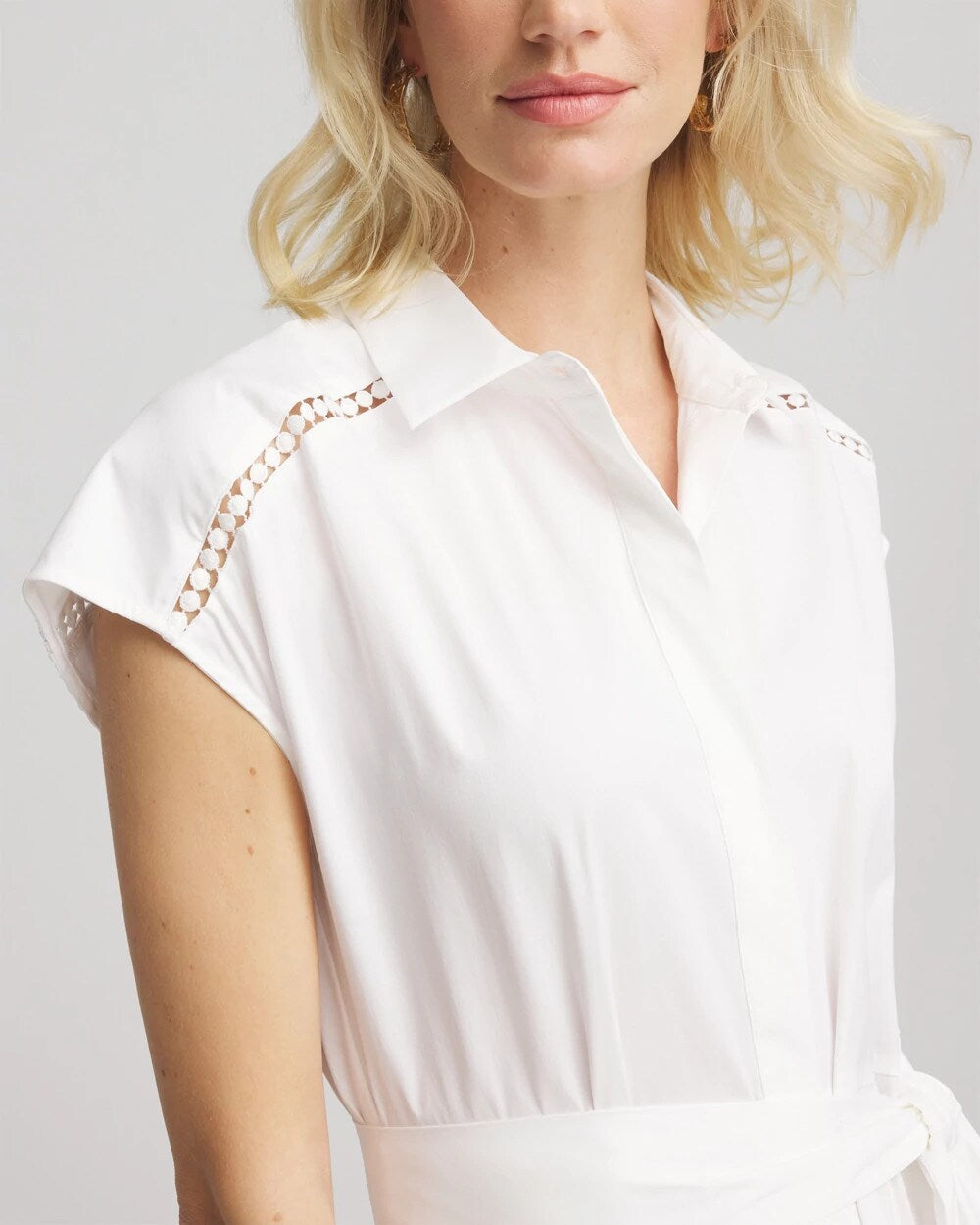 Chico's Petite Poplin Circle Trim Maxi Shirtdress ALABASTER