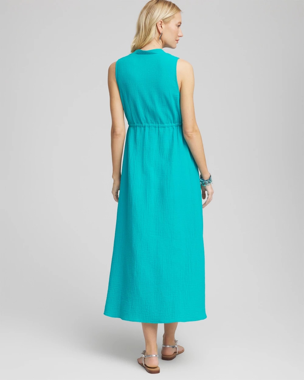 Chico's Petite Sleeveless Gauze Maxi Dress SEASPRAY